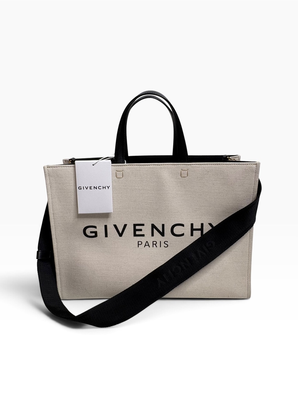 Givenchy Beige Canvas Medium Logo Messenger Tote with Black Accents NWT $1450